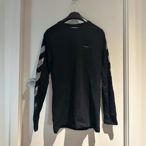 Off-White Black Long Sleeve Men's Tee with Graphic Sleeves